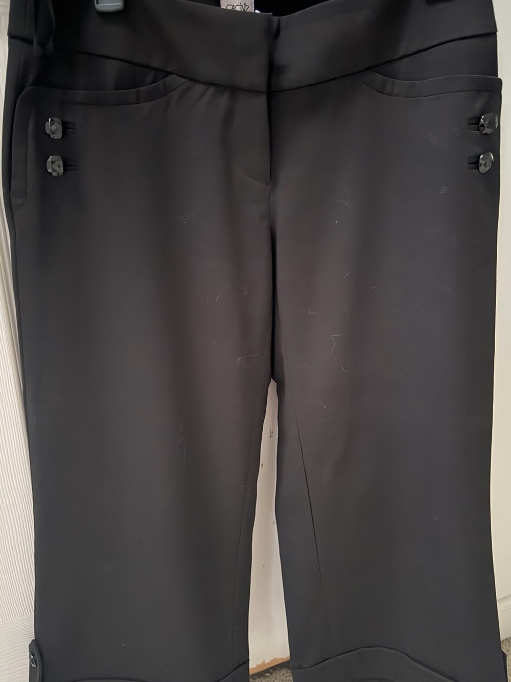 Cache Black Cropped Dress Capris with Button Accents